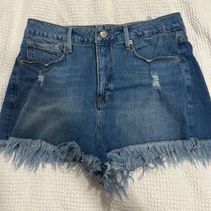 Good American Bombshell High Waist Raw Hem Cutoff Denim Shorts